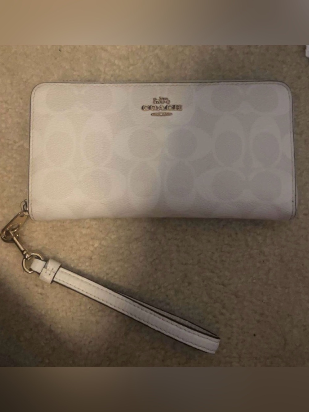 Coach White Signature Zip Wristlet Wallet